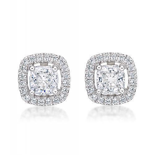 Cushion and Round Brilliant stud earrings with 1.19 carats* of diamond simulants in 10 carat white gold