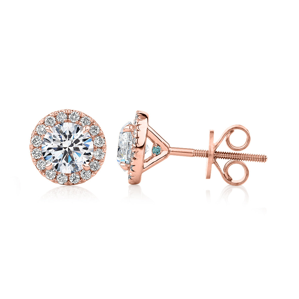Premium Certified Lab-Grown Diamond, 1.67 carat TW round brilliant halo earrings in 14 carat rose gold