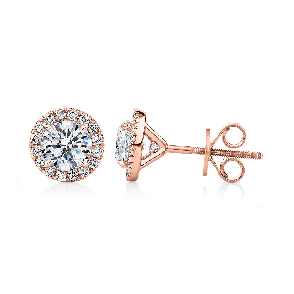 Signature Simulant Diamond 1.67 carat* TW round brilliant halo earrings in 14 carat rose gold