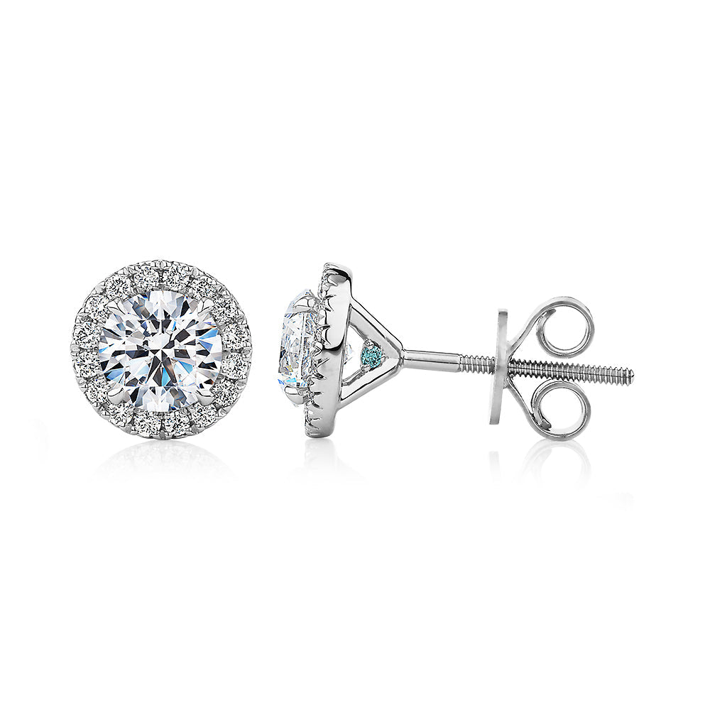Premium Certified Lab-Grown Diamond, 1.67 carat TW round brilliant halo earrings in 18 carat white gold