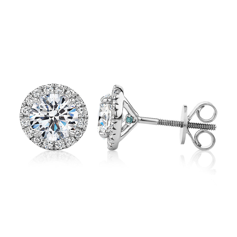 Premium Certified Lab-Grown Diamond, 2.35 carat TW round brilliant halo earrings in 14 carat white gold