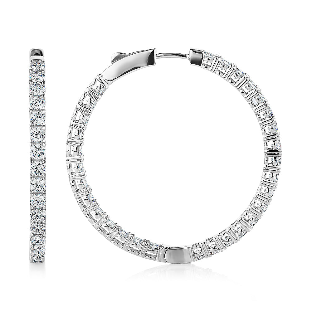 Round Brilliant hoop earrings with 6.60 carats* of diamond simulants in sterling silver