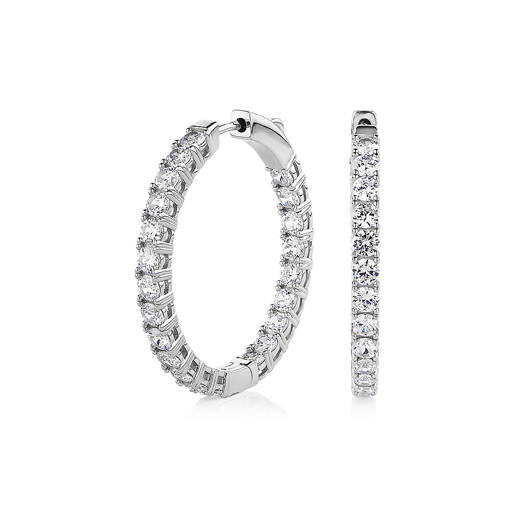 Round Brilliant hoop earrings with 4.84 carats* of diamond simulants in sterling silver