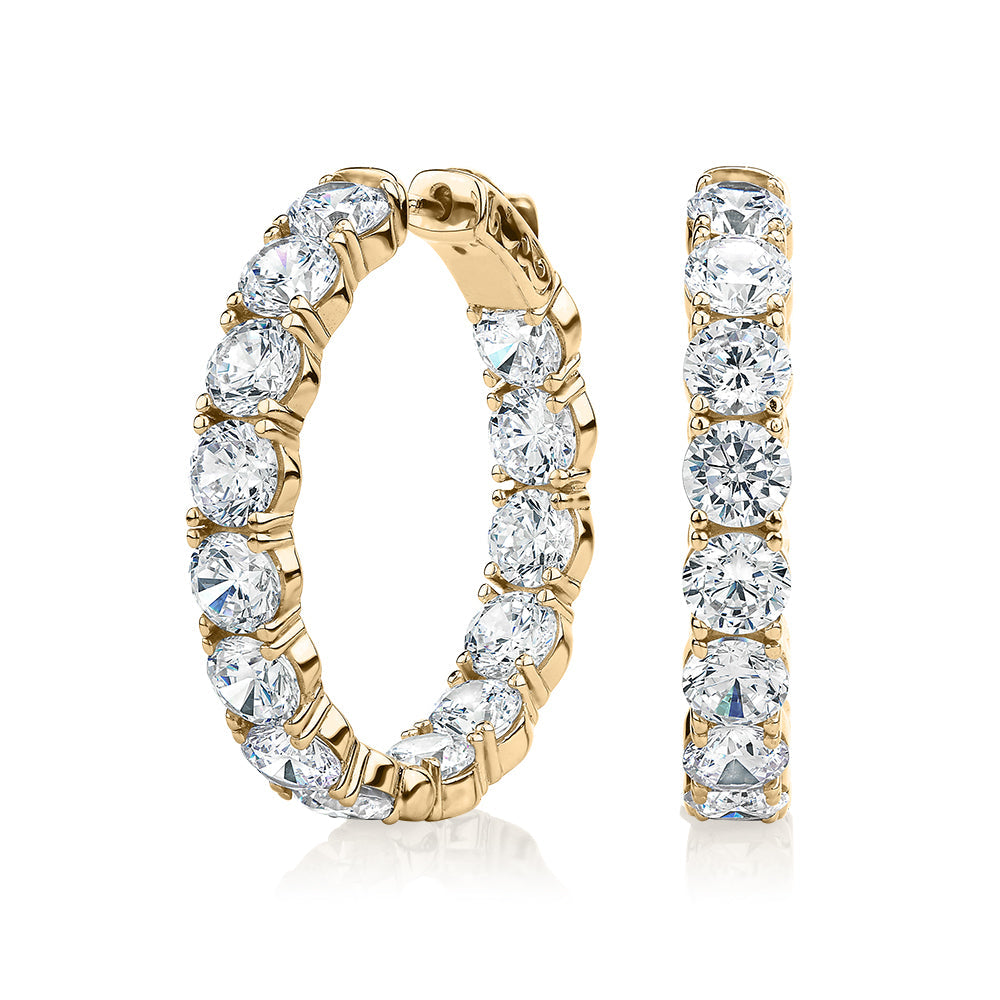 Round Brilliant Signature Simulant inside-out hoop earrings in 18 carat yellow gold vermeil