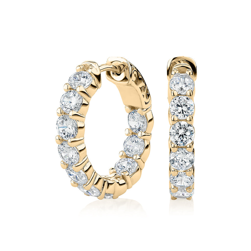 Round Brilliant Signature Simulant inside-out hoop earrings in 18 carat yellow gold vermeil