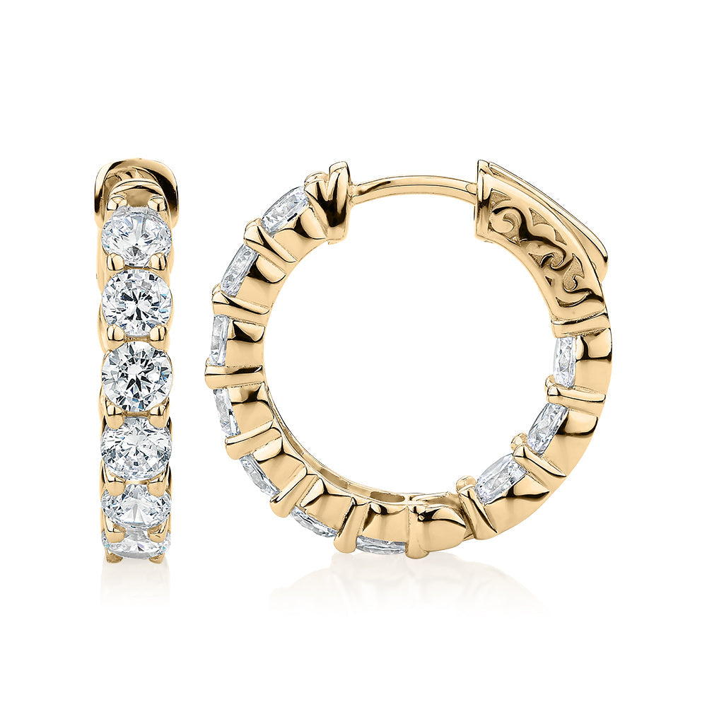 Round Brilliant Signature Simulant inside-out hoop earrings in 18 carat yellow gold vermeil