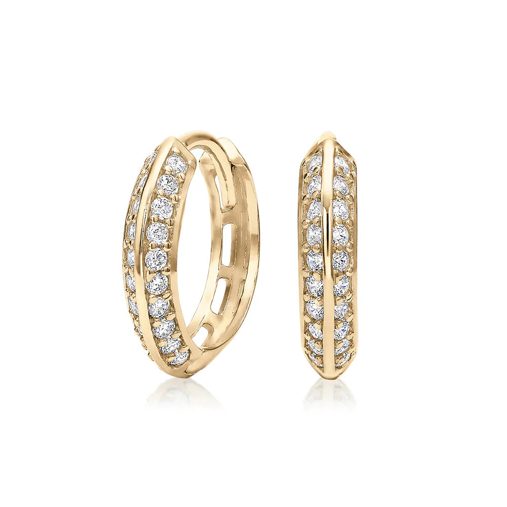 Round Brilliant hoop earrings with diamond simulants in 10 carat yellow gold