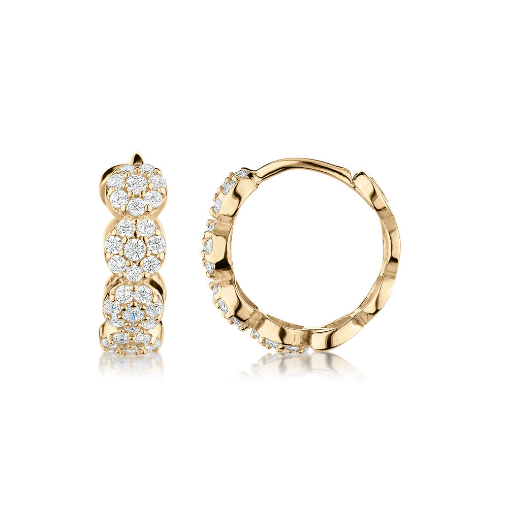 Round Brilliant hoop earrings with diamond simulants in 10 carat yellow gold