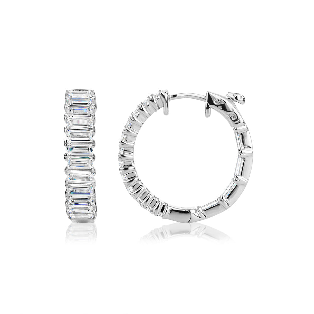 Emerald Cut hoop earrings with 12.32 carats* of diamond simulants in sterling silver