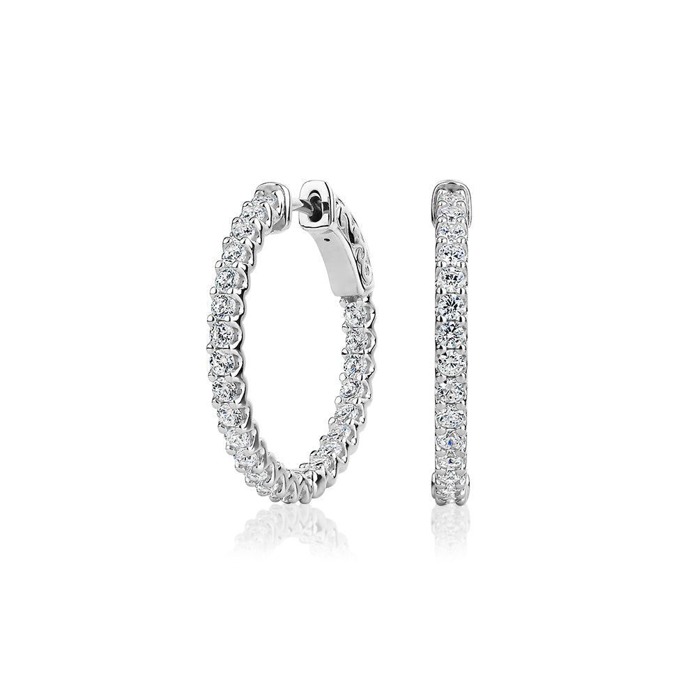 Round Brilliant hoop earrings with 0.72 carats* of diamond simulants in sterling silver