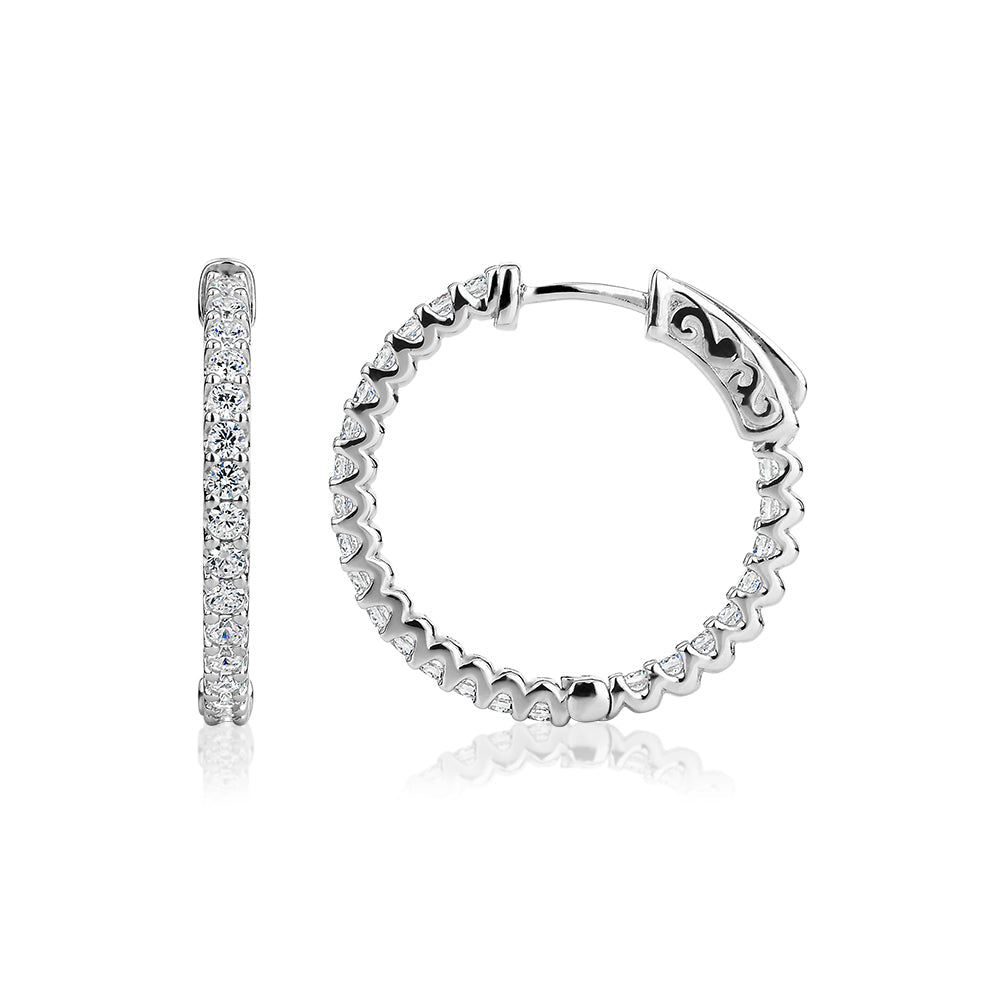 Round Brilliant hoop earrings with 0.72 carats* of diamond simulants in sterling silver