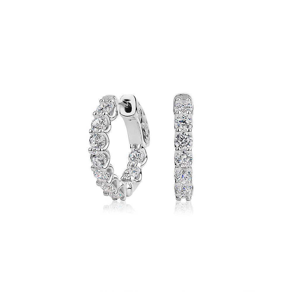 Round Brilliant hoop earrings with 1.98 carats* of diamond simulants in sterling silver