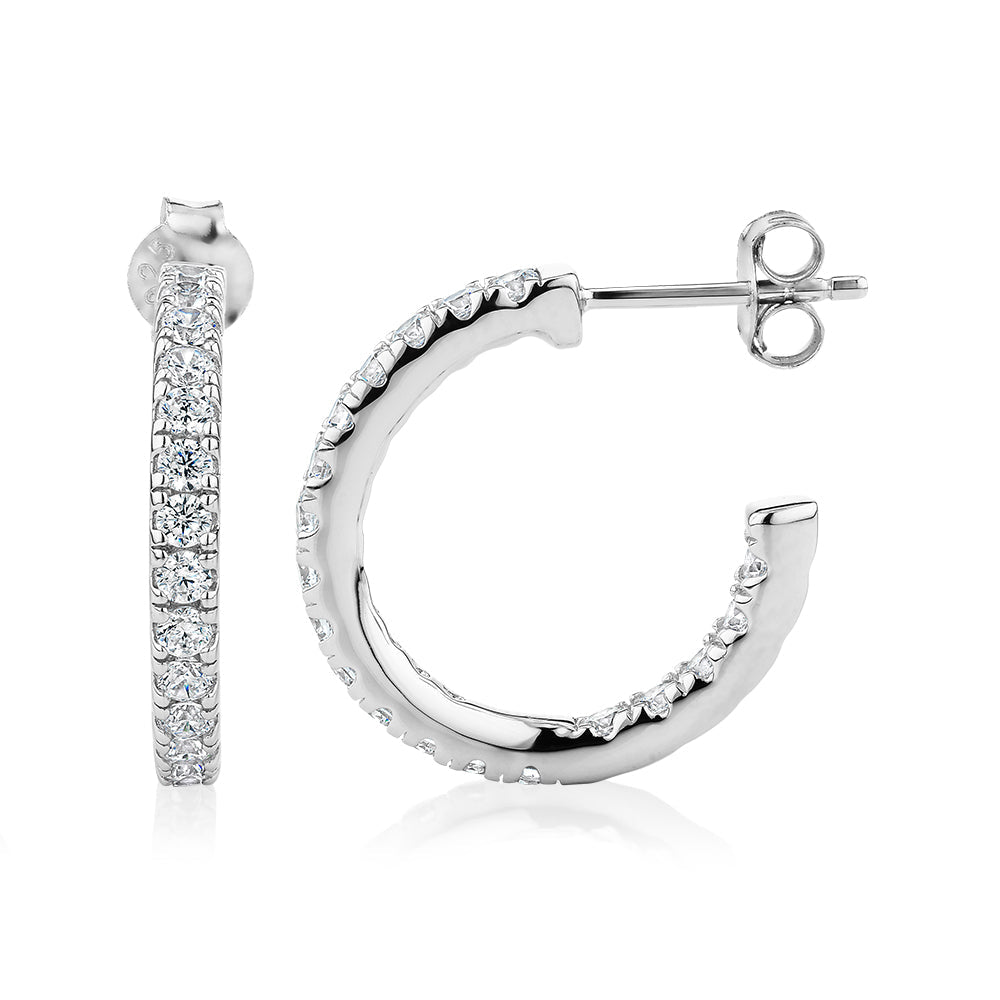 Round Brilliant hoop earrings with 1.14 carats* of diamond simulants in sterling silver