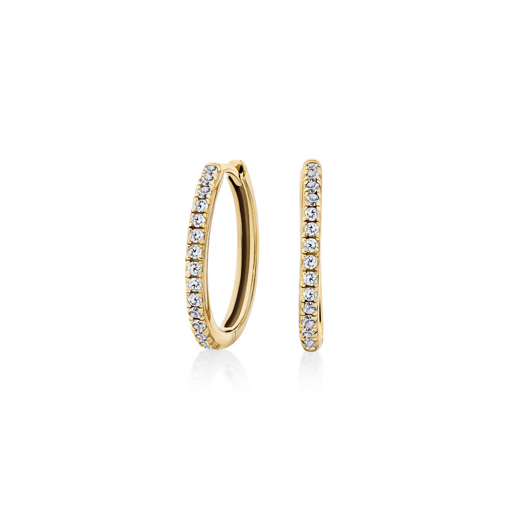 Round brilliannt hoop earrings with diamond simulants in 18 carat yellow gold vermeil