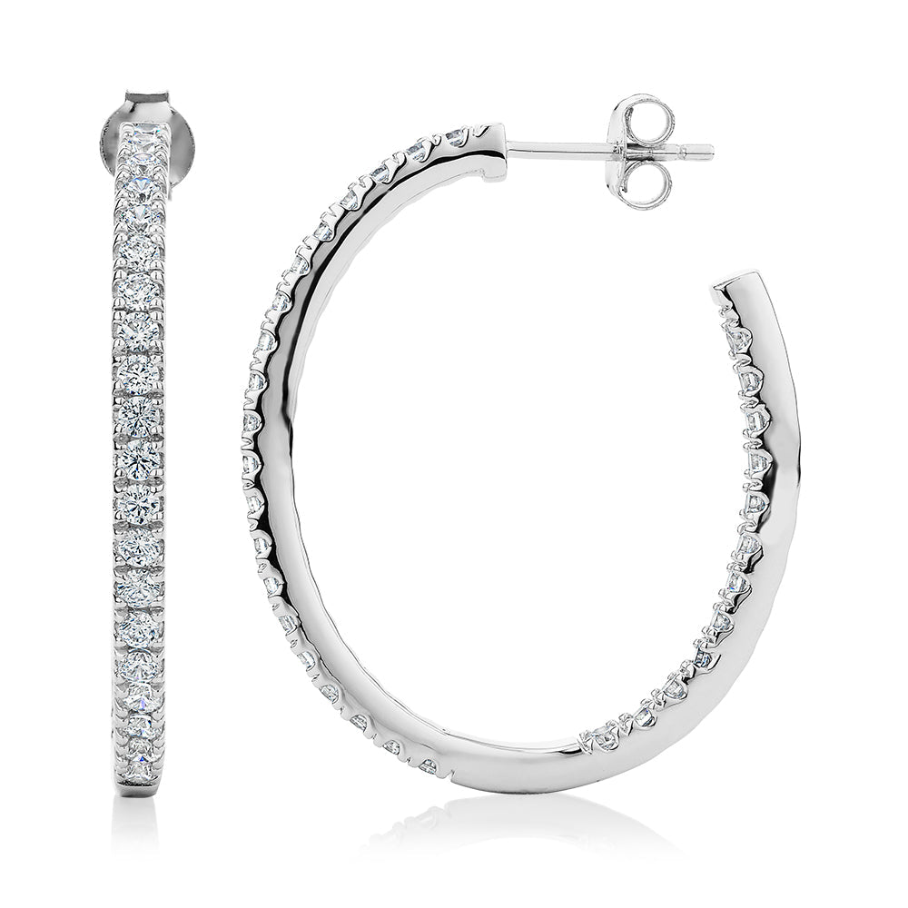 Round Brilliant hoop earrings with 1.92 carats* of diamond simulants in sterling silver