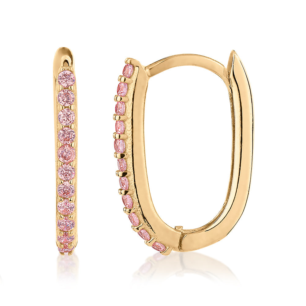 Round Brilliant hoop earrings with diamond simulants in 10 carat yellow gold