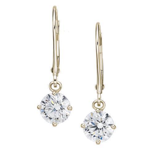 Round Brilliant drop earrings with 2 carats* of diamond simulants in 10 carat yellow gold