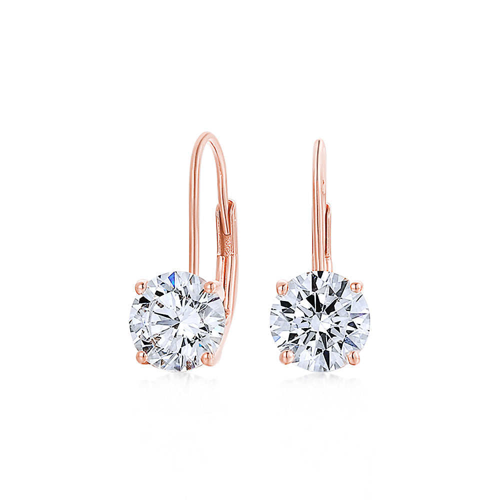 Round Brilliant drop earrings with 2 carats* of diamond simulants in 10 carat rose gold