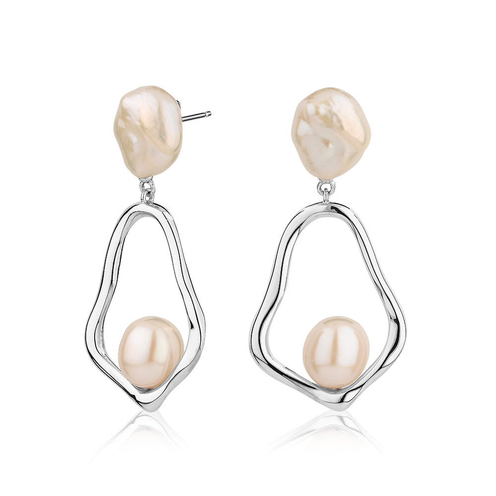 Cultured freshwater pearl drop earrings in sterling silver