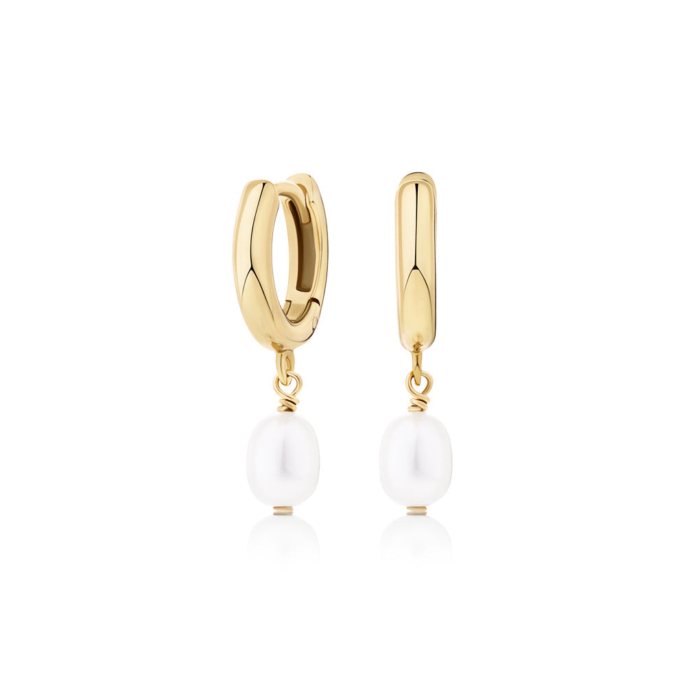 Cultured freshwater pearl drop earrings in 18 carat yellow gold vermeil
