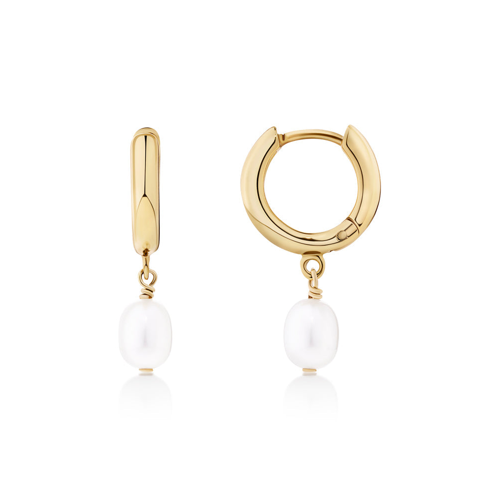 Cultured freshwater pearl drop earrings in 18 carat yellow gold vermeil