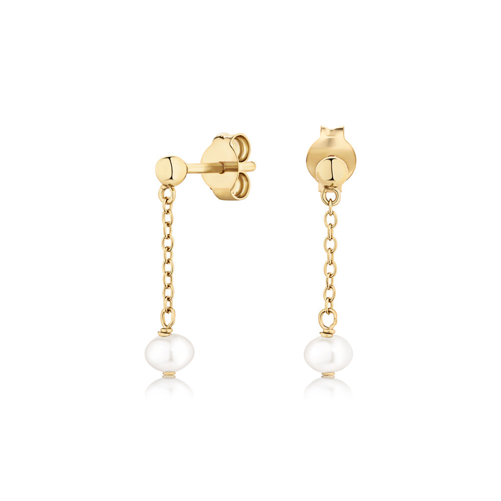 Pearl drop earrings in 18 carat yellow gold vermeil