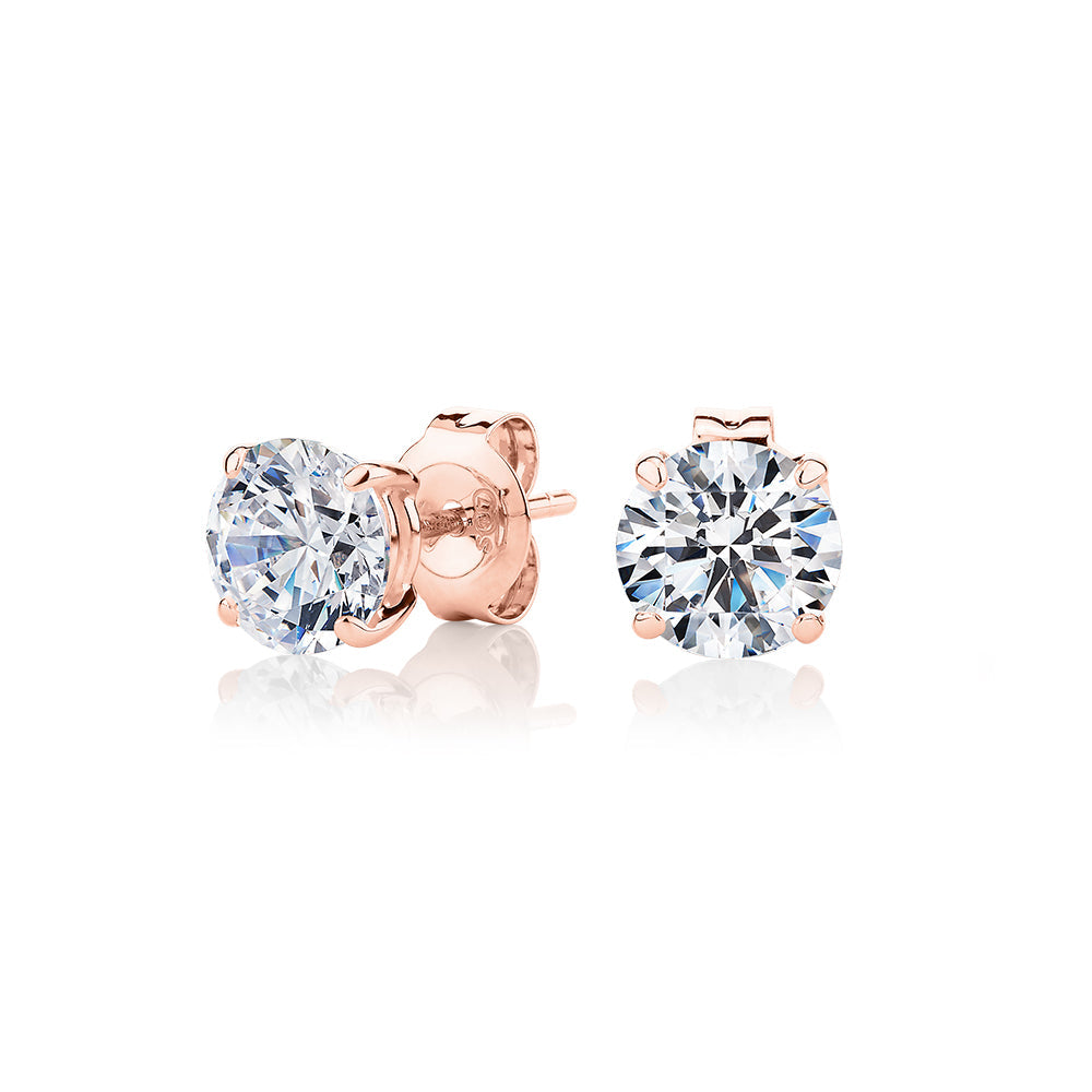 Round Brilliant stud earrings with 2 carats* of diamond simulants in 10 carat rose gold