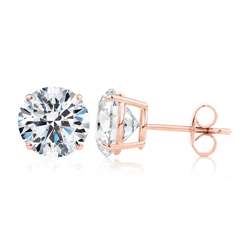 Round Brilliant stud earrings with 6 carats* of diamond simulants in 10 carat rose gold