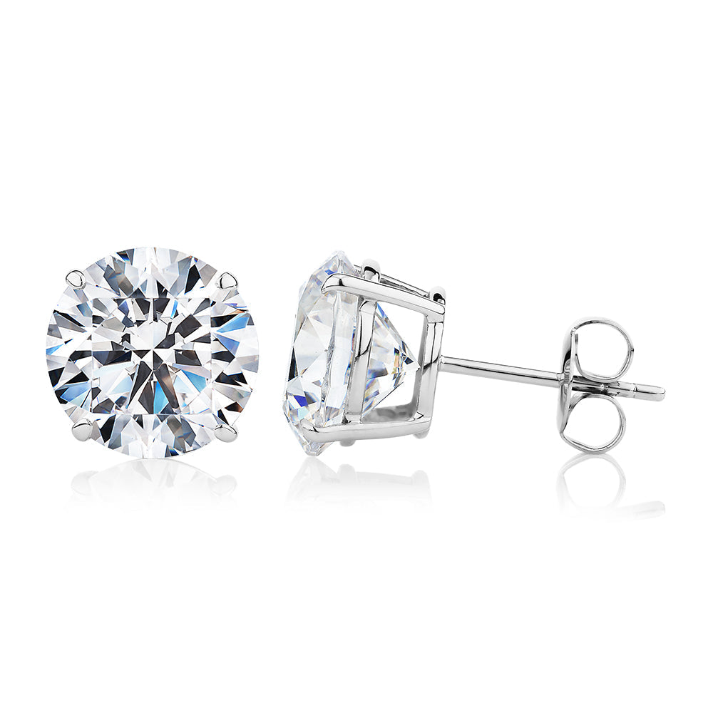 Round Brilliant stud earrings with 8 carats* of diamond simulants in 10 carat white gold
