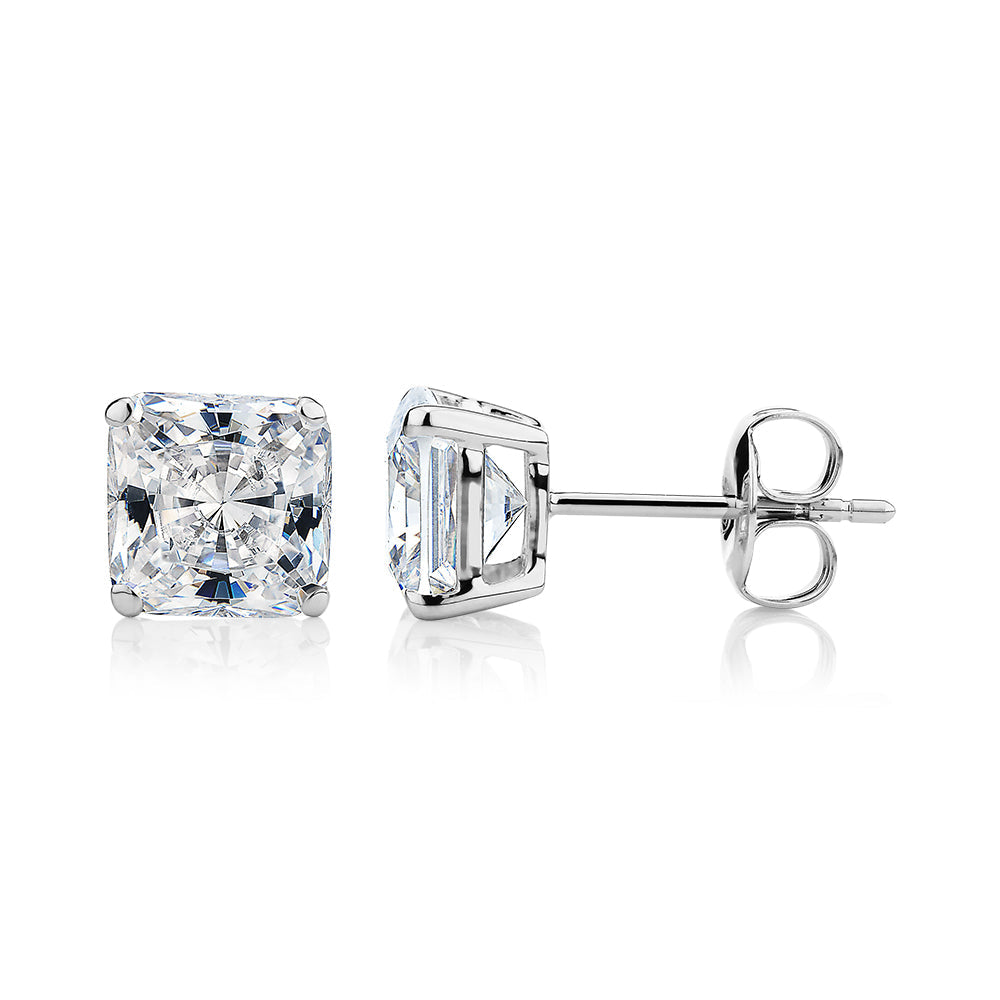 Princess Cut stud earrings with 3 carats* of diamond simulants in 10 carat white gold