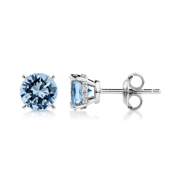Round Brilliant stud earrings with blue topaz simulants in sterling silver secondary view