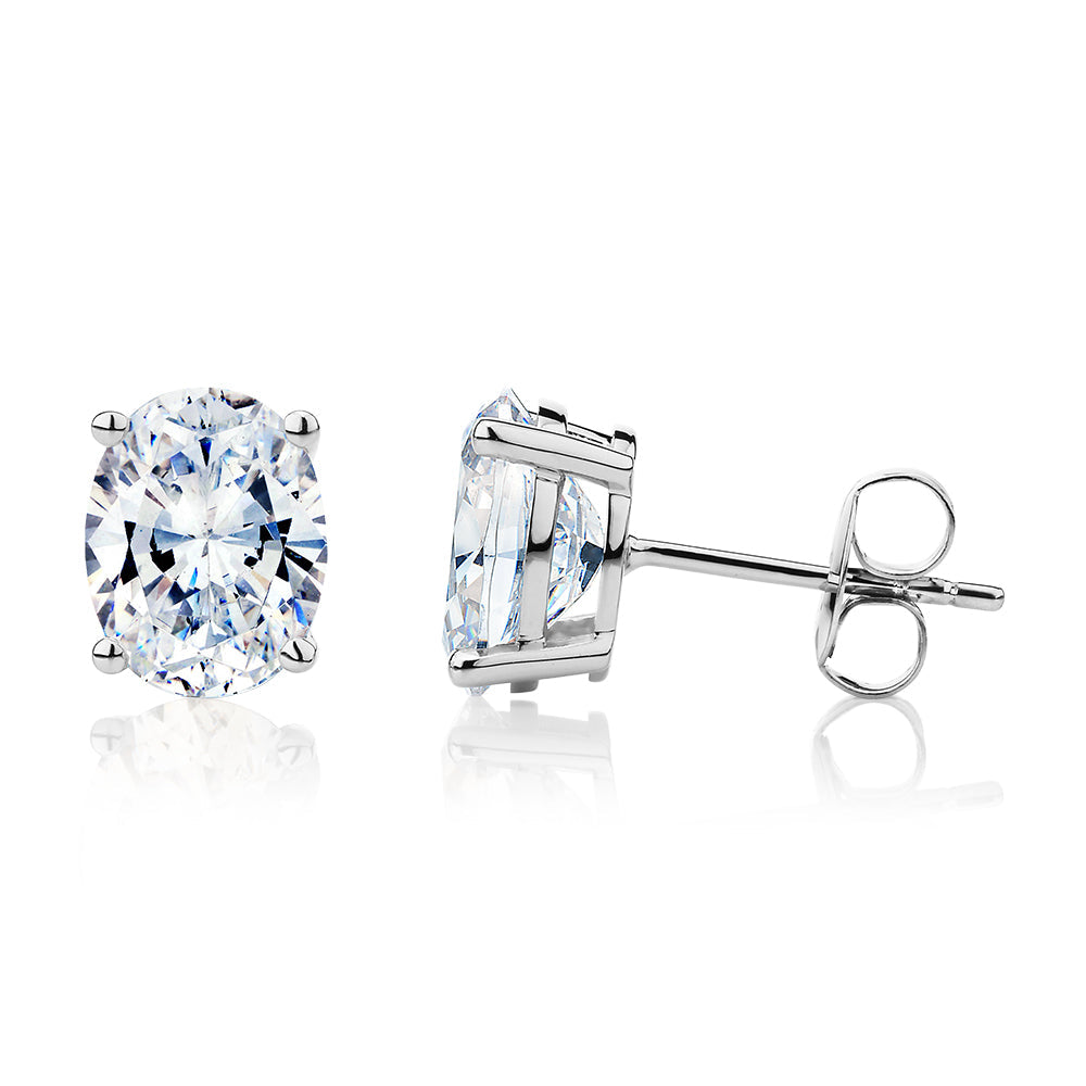 Oval stud earrings with 3.72 carats* of diamond simulants in 10 carat white gold