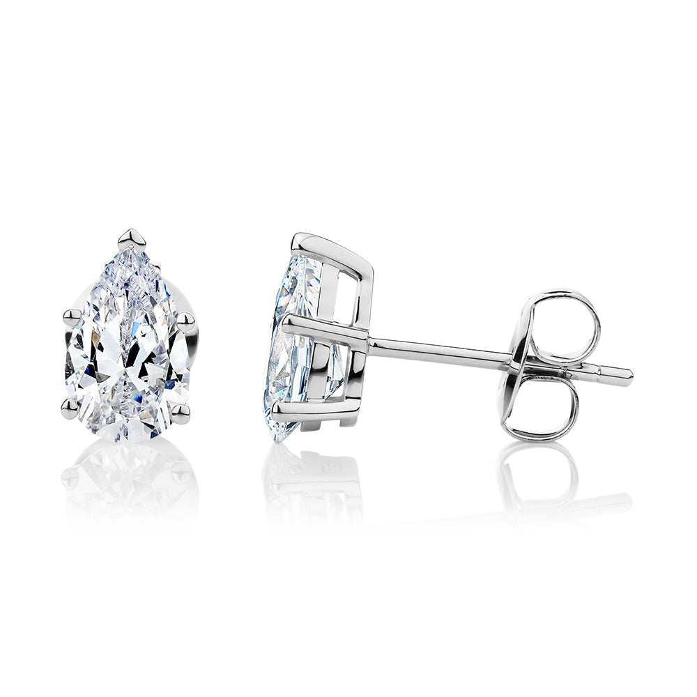 Pear stud earrings with 1.62 carats* of diamond simulants in 10 carat white gold