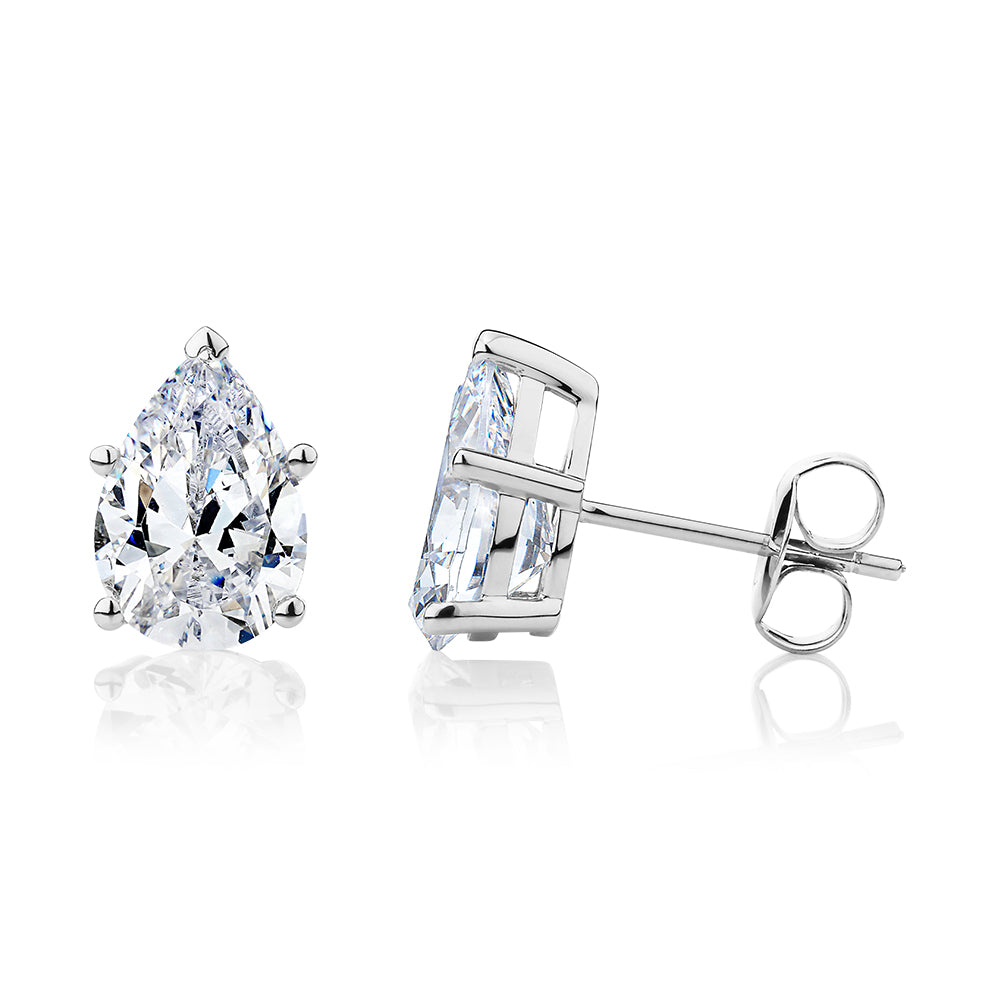 Pear stud earrings with 3.6 carats* of diamond simulants in 10 carat white gold