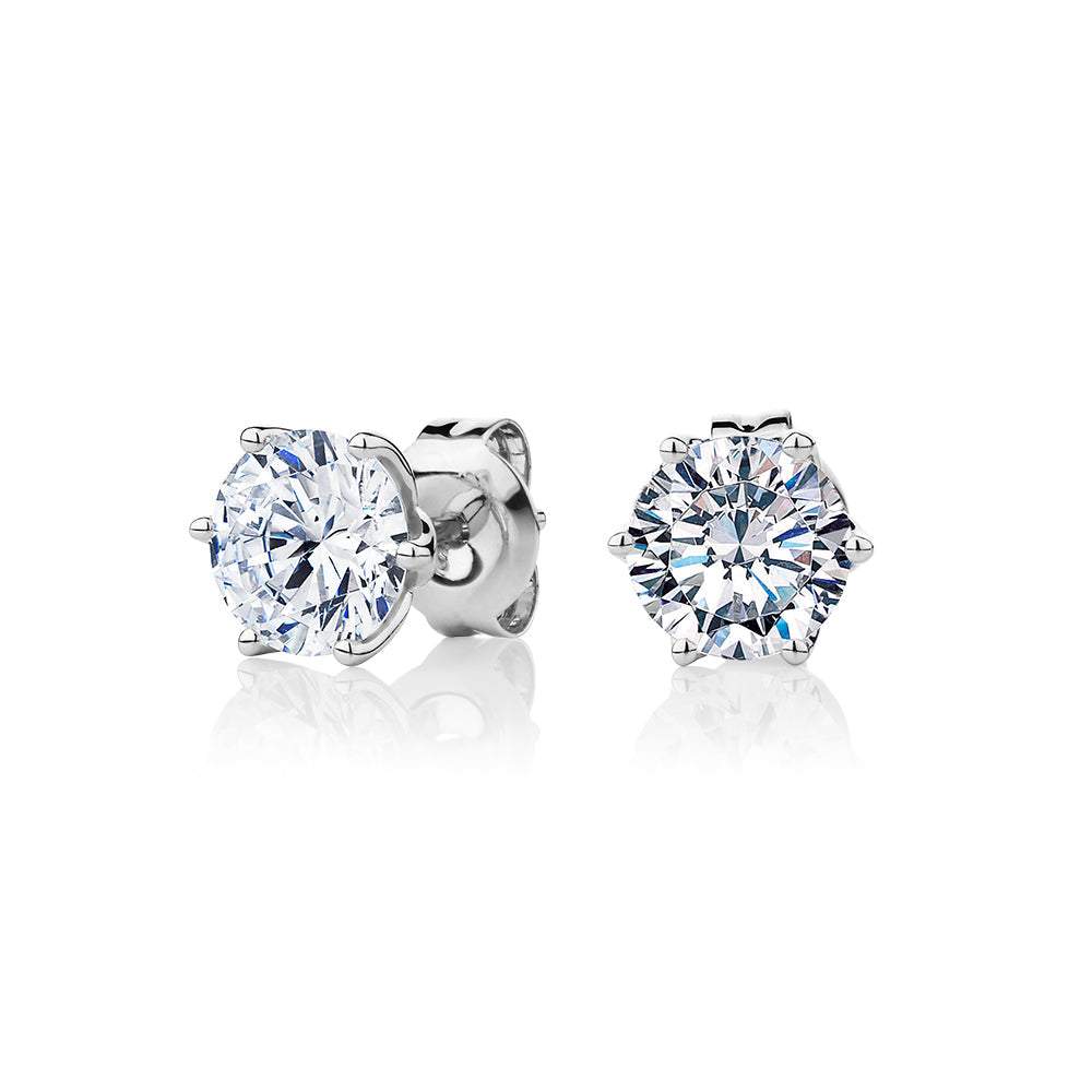 Round Brilliant stud earrings with 2 carats* of diamond simulants in 10 carat white gold