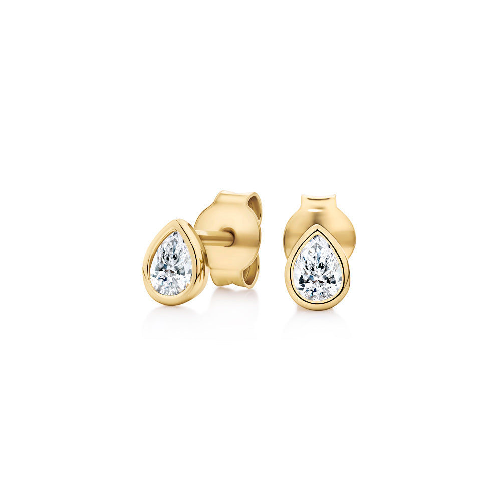Pear cut stud earrings with simulant diamonds in 18 carat yellow gold vermeil
