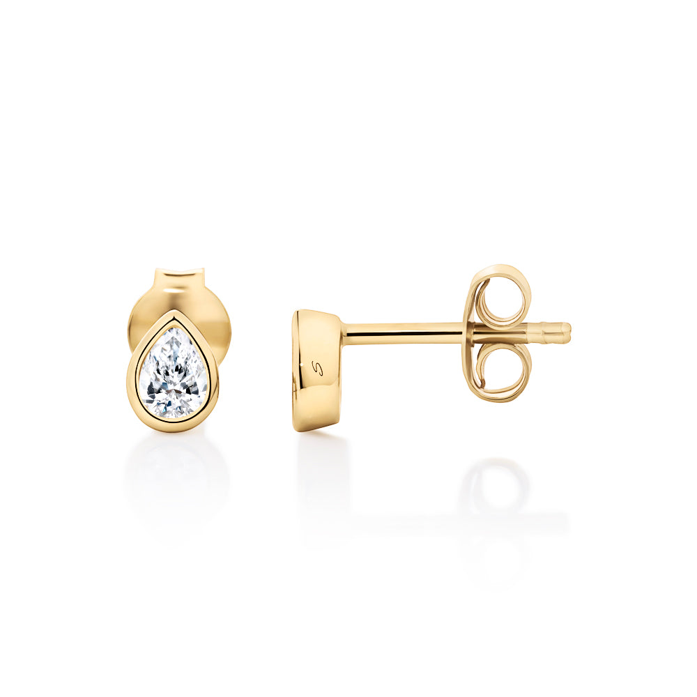 Pear cut stud earrings with simulant diamonds in 18 carat yellow gold vermeil