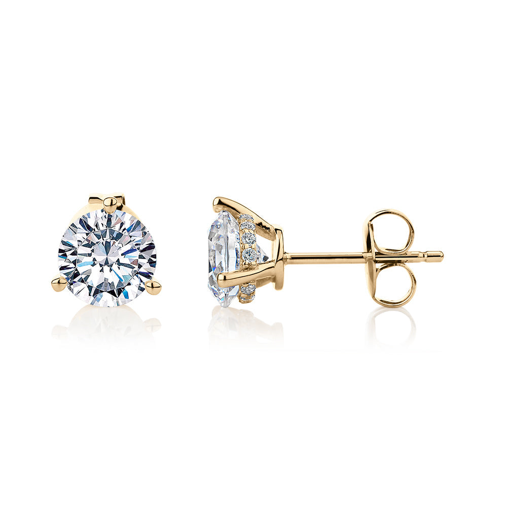 Round Brilliant stud earrings with 2.18 carats* of diamond simulants in 10 carat yellow gold