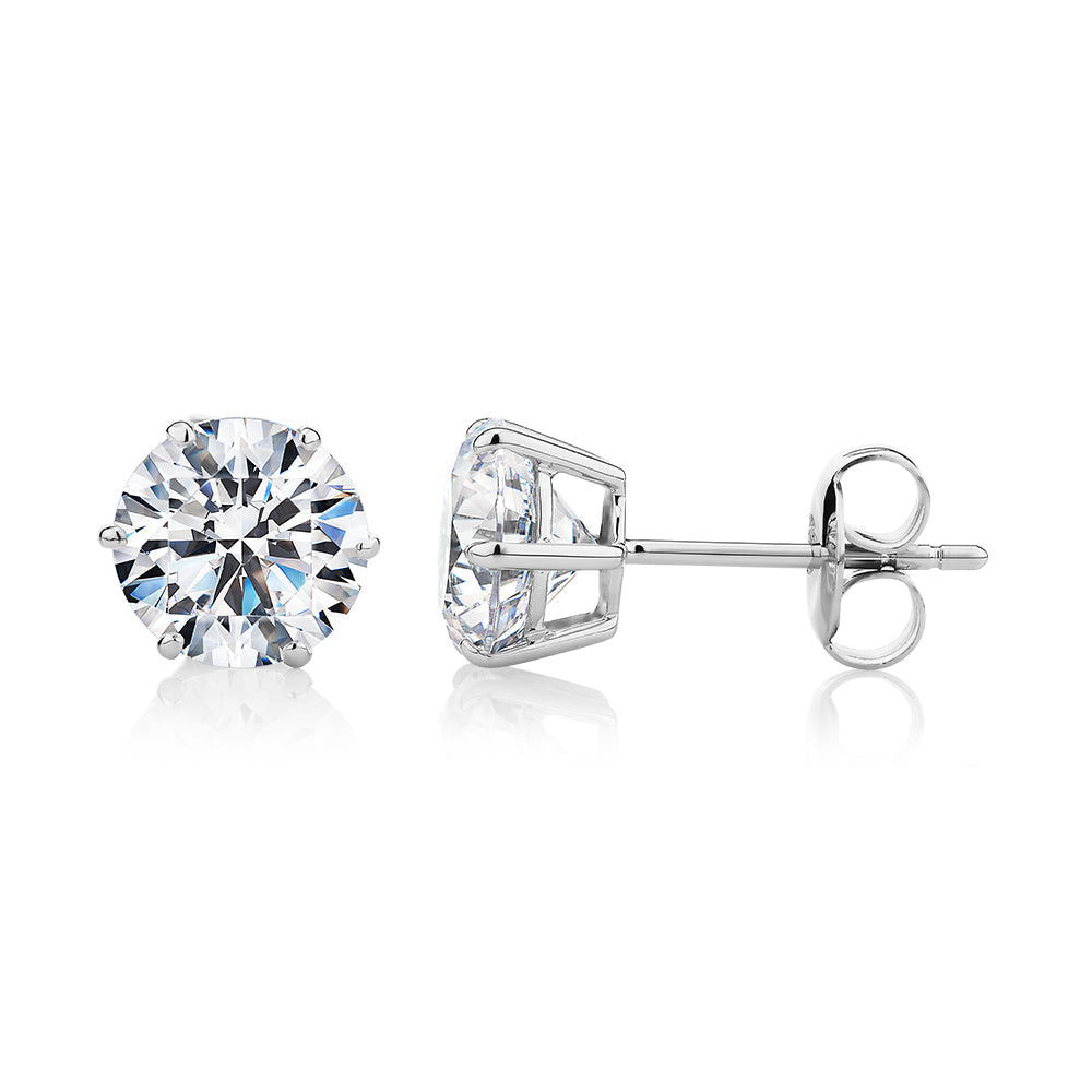 Round Brilliant stud earrings with 3 carats* of diamond simulants in 10 carat white gold