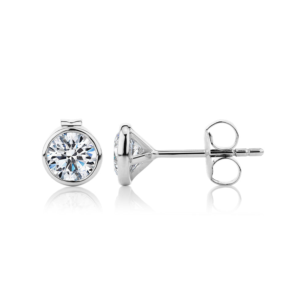 Round Brilliant stud earrings with 1 carat* of diamond simulants in 10 carat white gold