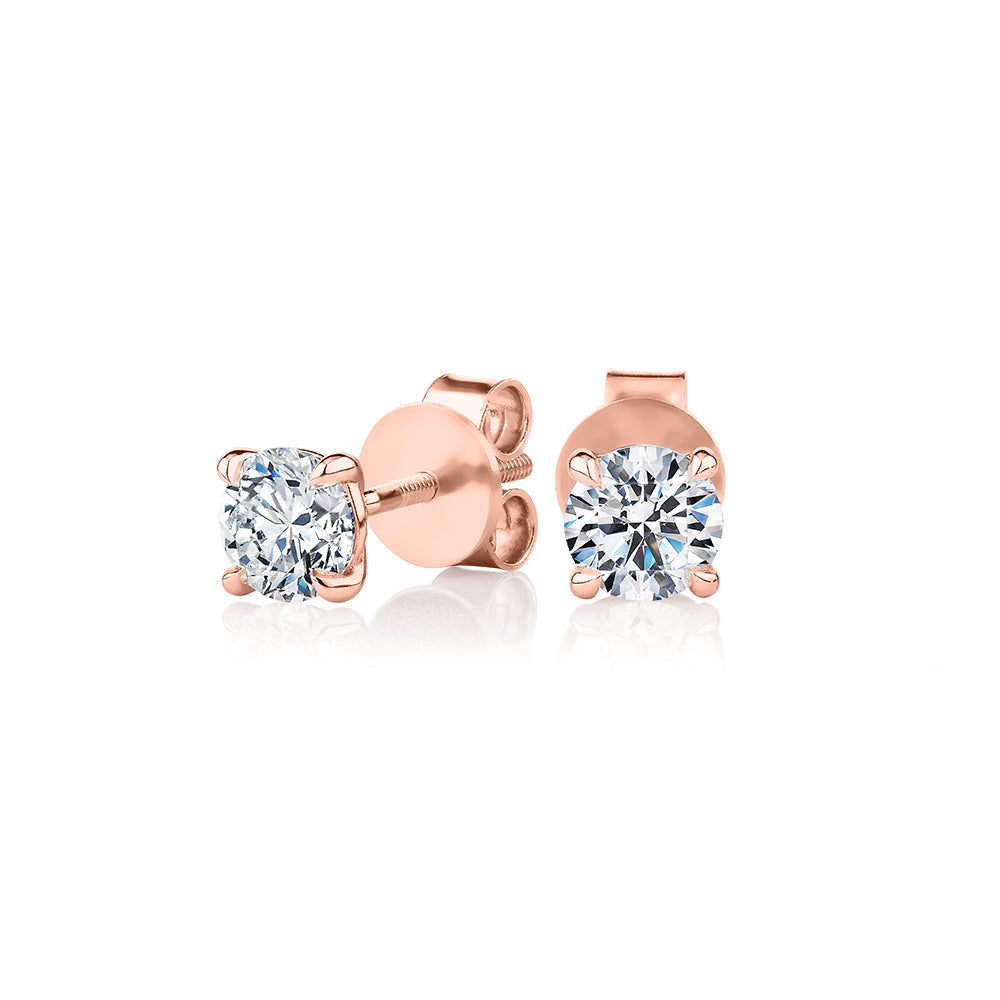 Premium Certified Laboratory Created Diamond, 1.00 carat TW round brilliant stud earrings in 18 carat rose gold