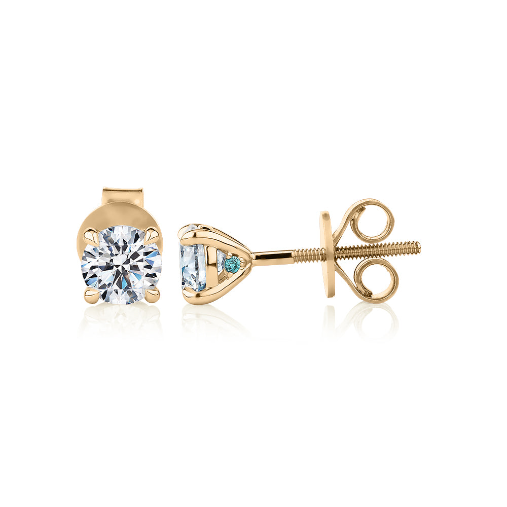 Premium Certified Lab-Grown Diamond, 1.00 carat TW round brilliant stud earrings in 14 carat yellow gold