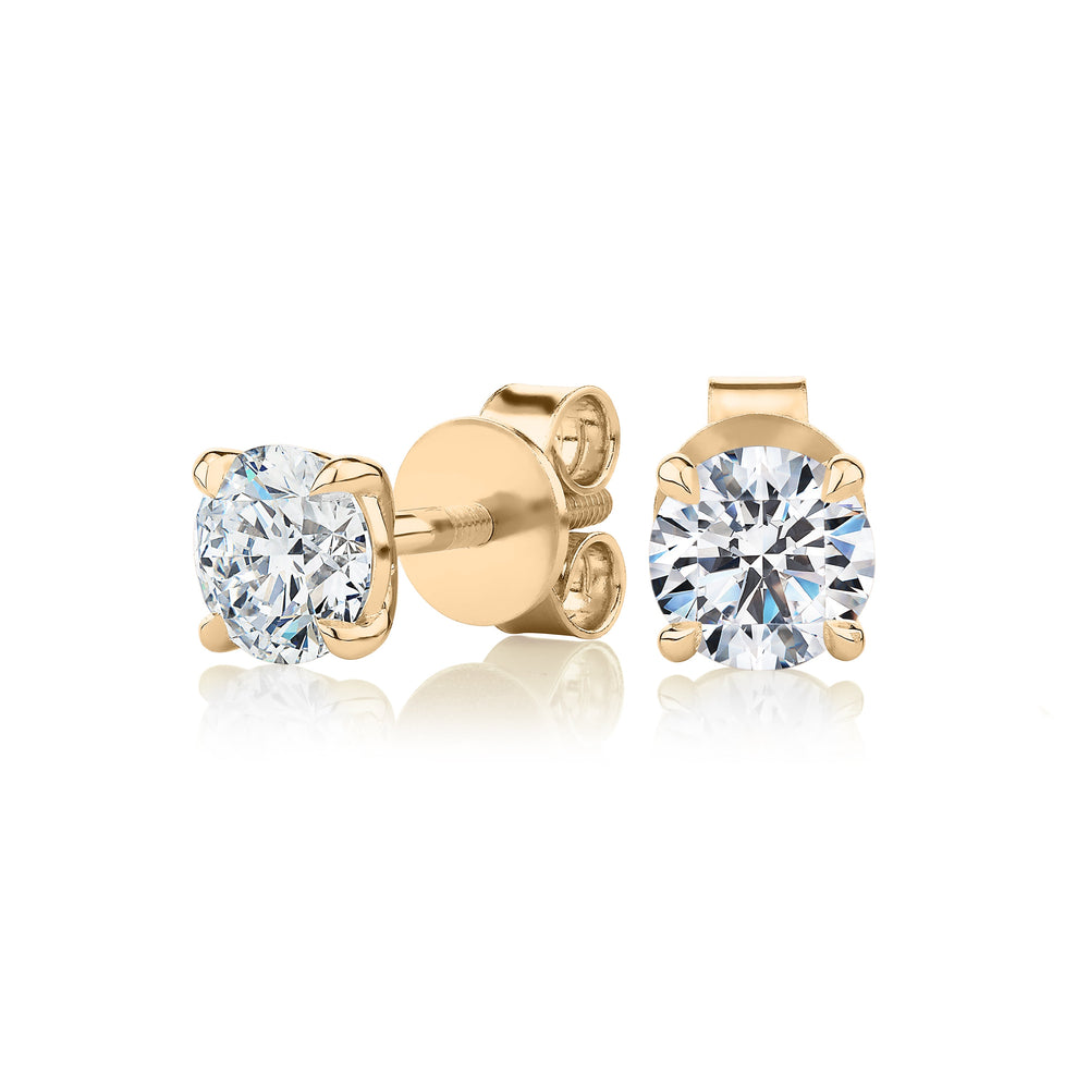Premium Certified Laboratory Created Diamond, 1.40 carat TW round brilliant stud earrings in 18 carat yellow gold