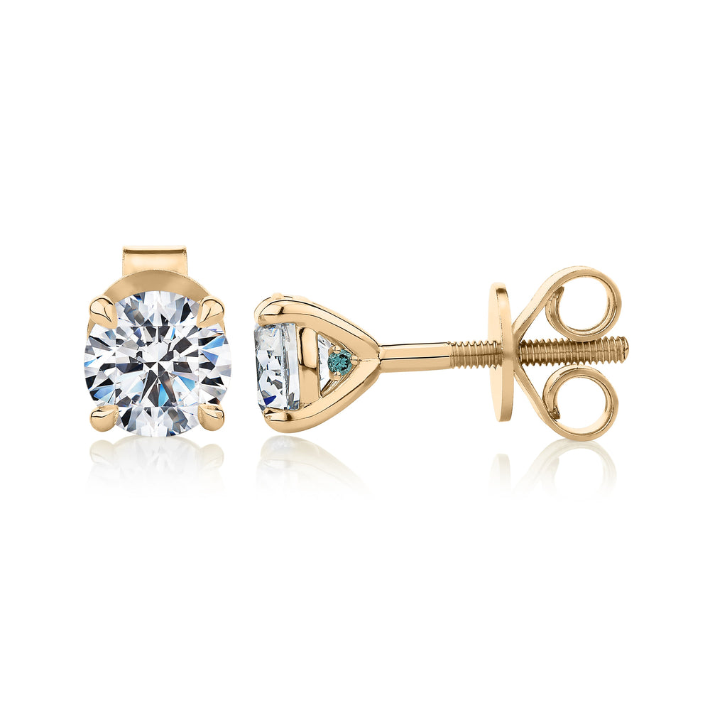 Premium Certified Laboratory Created Diamond, 1.40 carat TW round brilliant stud earrings in 18 carat yellow gold