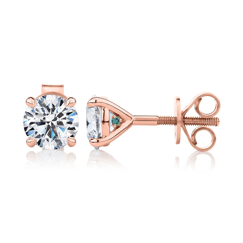Premium Certified Lab-Grown Diamond, 2.00 carat TW round brilliant stud earrings in 14 carat rose gold