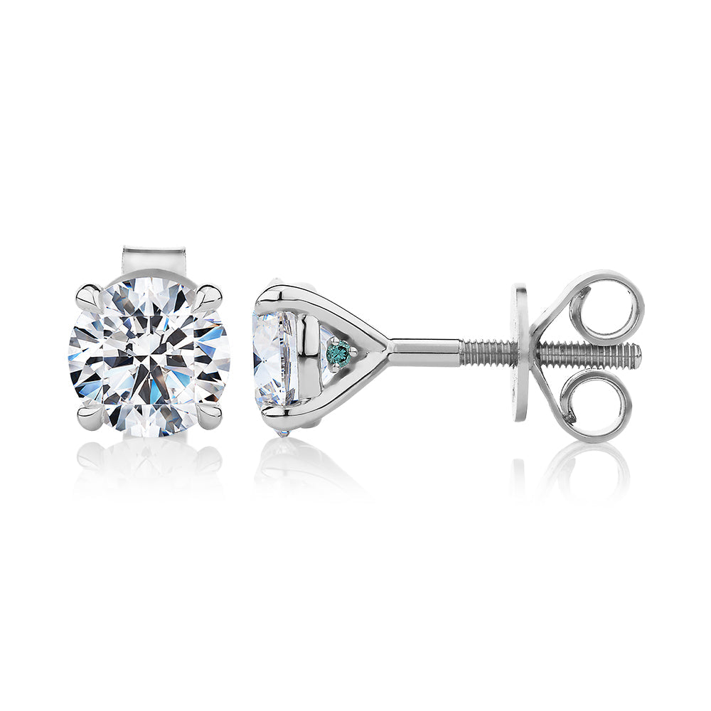 Premium Certified Lab-Grown Diamond, 2.00 carat TW round brilliant stud earrings in 14 carat white gold