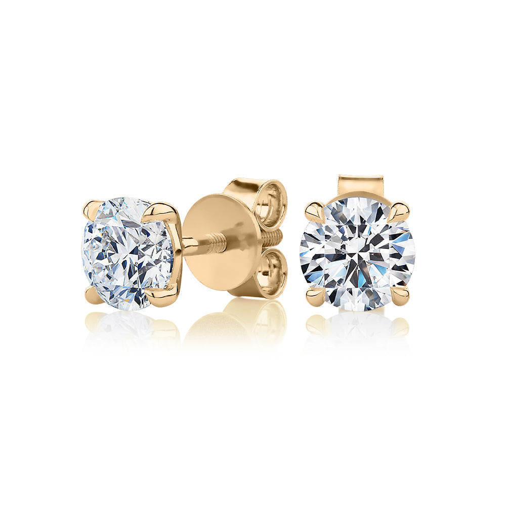 Premium Certified Laboratory Created Diamond, 2.00 carat TW round brilliant stud earrings in 18 carat yellow gold