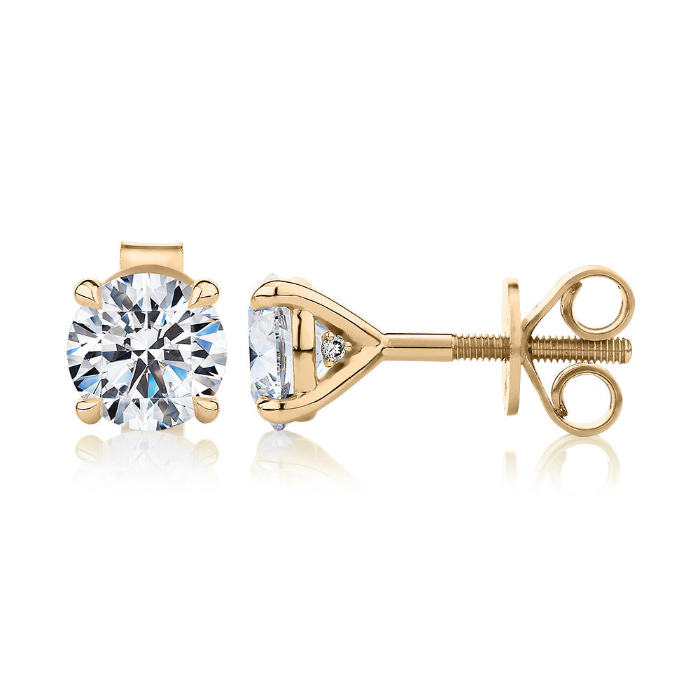 Signature Simulant Diamond 2.00 carat* TW round brilliant stud earrings in 14 carat yellow gold