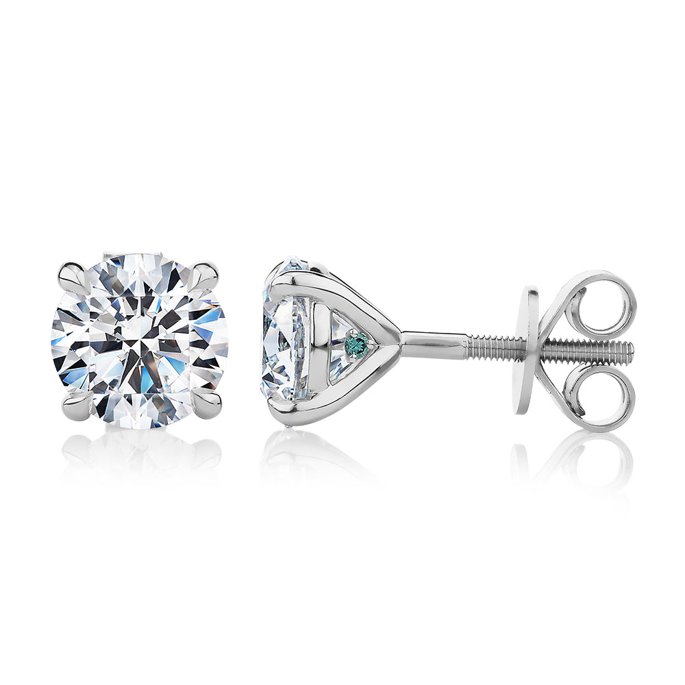 Premium Certified Lab-Grown Diamond, 3.00 carat TW round brilliant stud earrings in 14 carat white gold