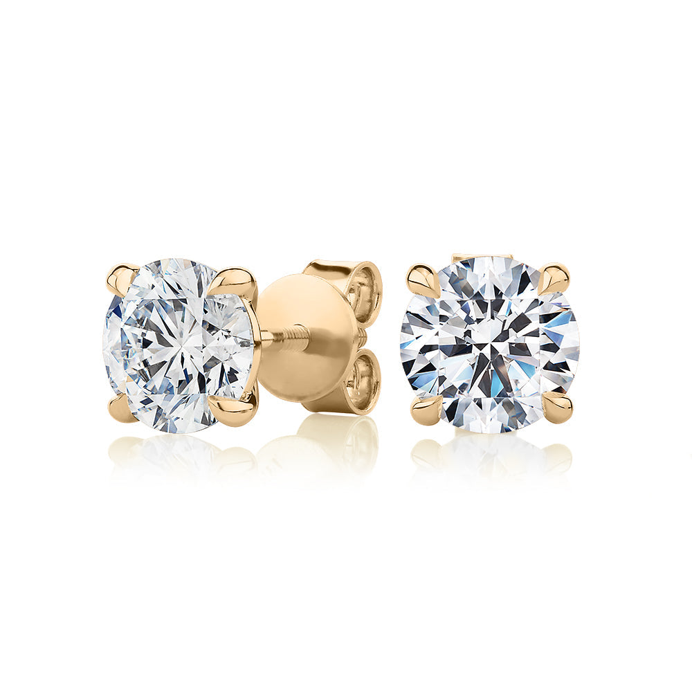 Premium Certified Laboratory Created Diamond, 3.00 carat TW round brilliant stud earrings in 18 carat yellow gold